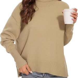 Turtleneck Sweater Long Sleeve Casual Ribbed Pullover