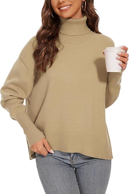 Turtleneck Sweater Long Sleeve Casual Ribbed Pullover